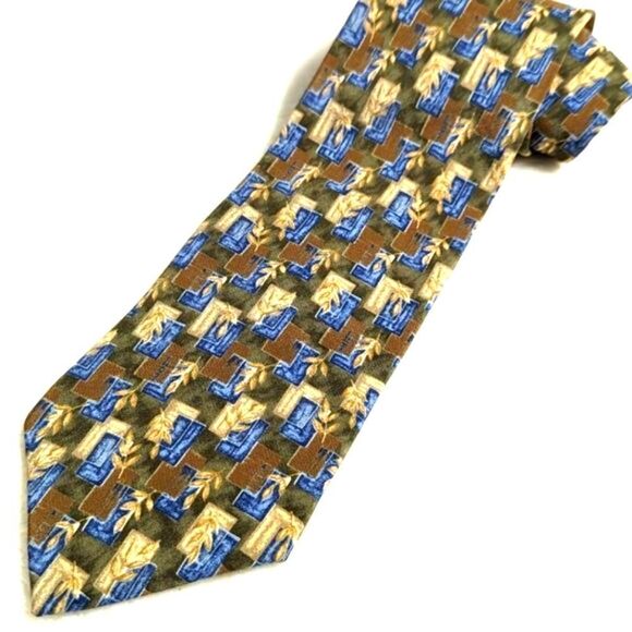 Vintage Men's 100% Silk Tie by Cambridge Classic Leaf Motif - Picture 6 of 11
